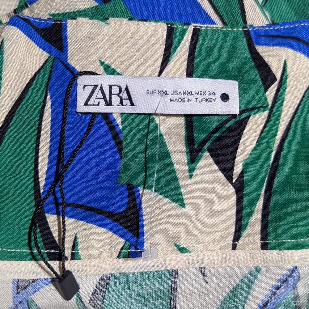 ZARA Regatta Tan Blue Green Printed Zipper Back Linen Blend Shorts Size XXL NWOT - Picture 10 of 14
